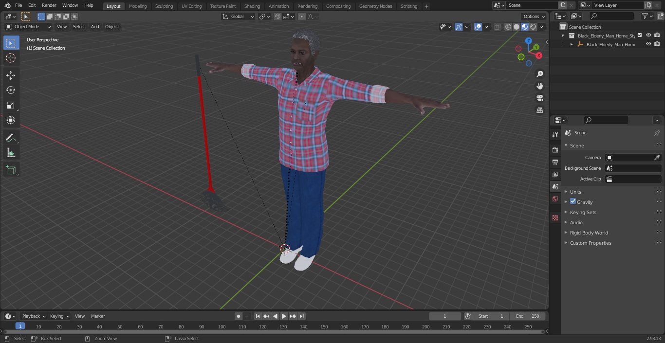 3D model Black Elderly Man Home Style T-Pose