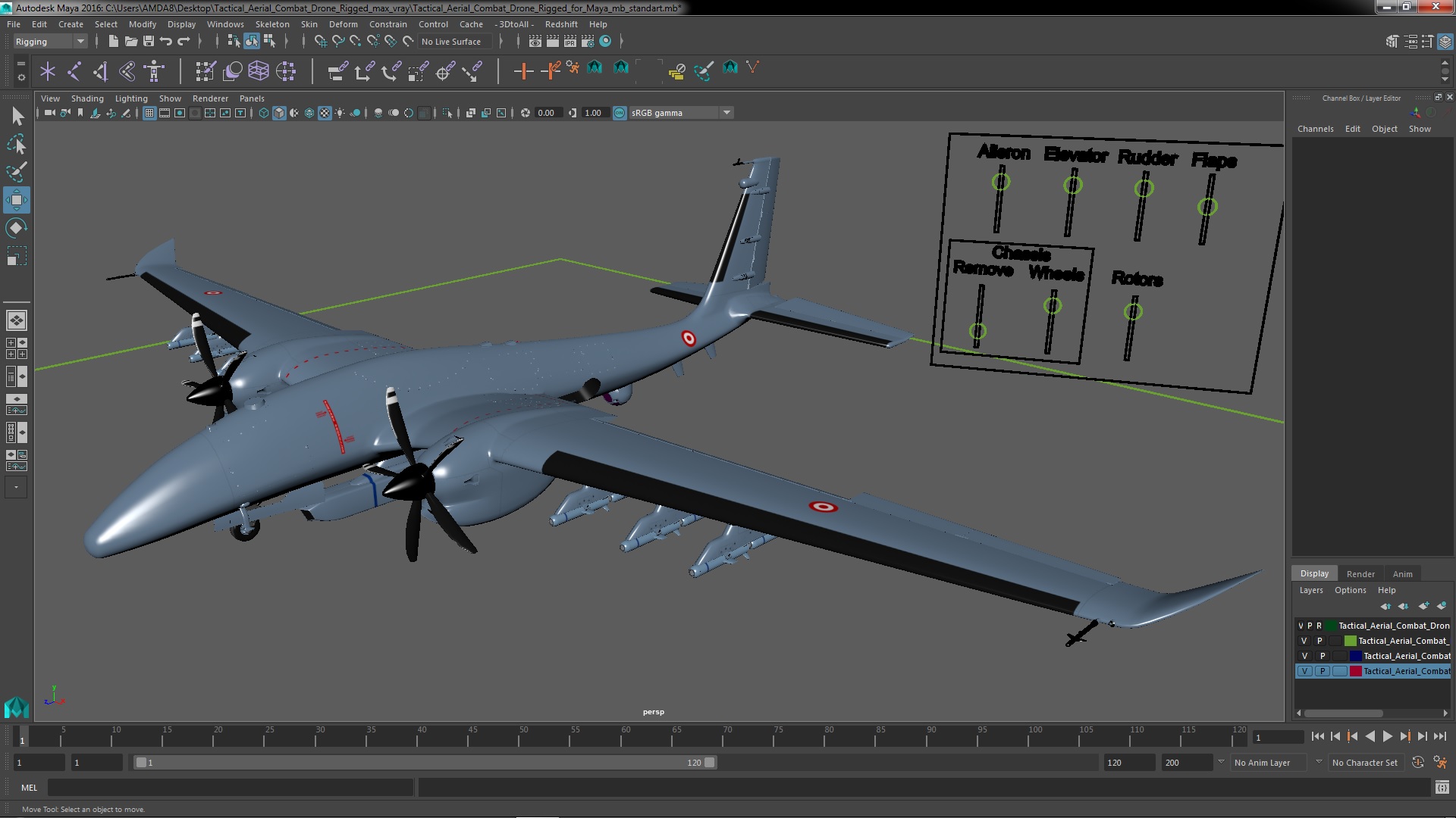 Tactical Aerial Combat Drone Rigged for Maya 3D model