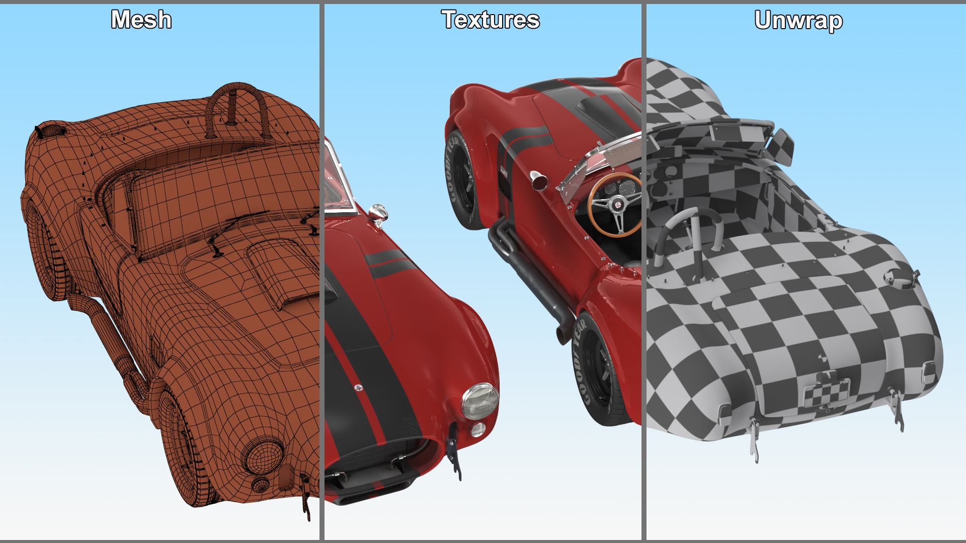 3D model Racing Cobra Shelby 1965 Red Rigged