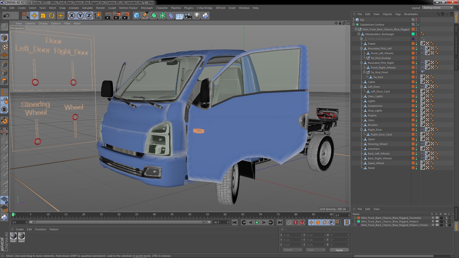 Mini Truck Bare Chassis Blue Rigged for Cinema 4D 3D model