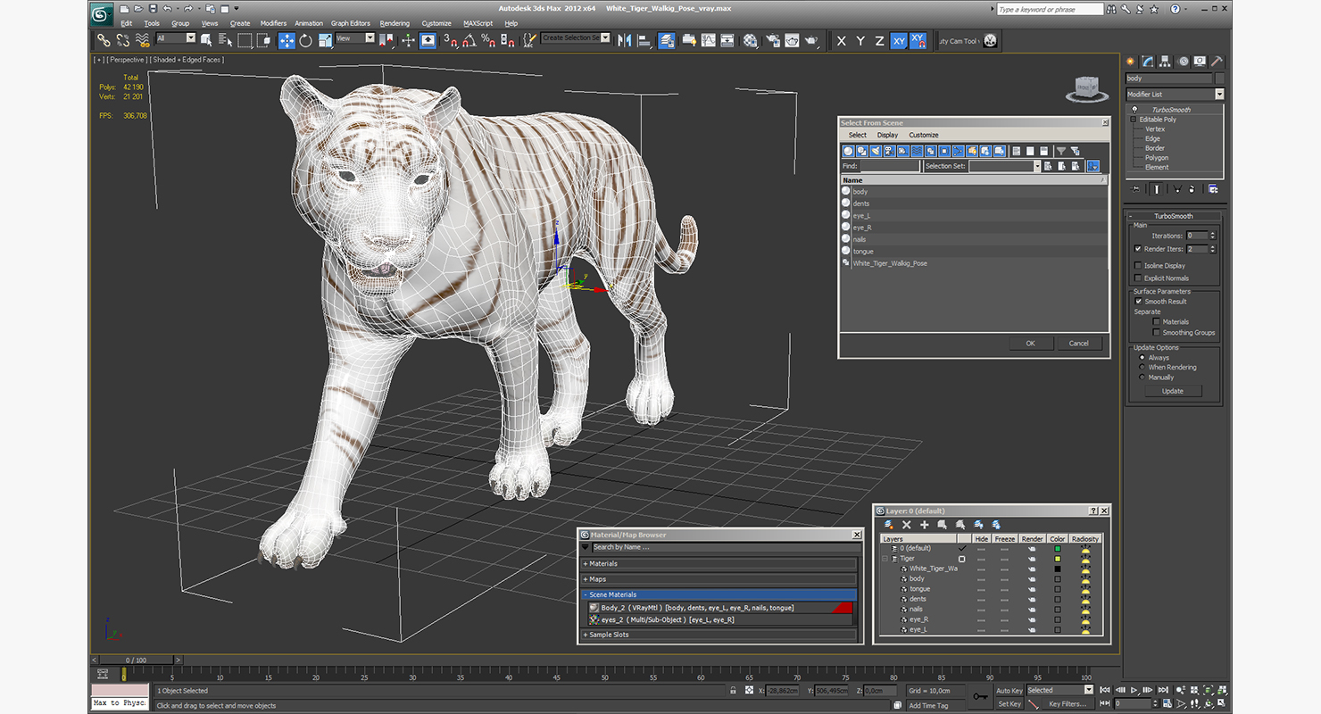 3D White Tiger Walkig Pose model