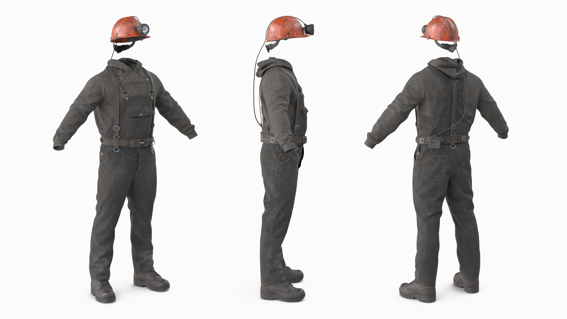 Dirty Miners Suit with Helmet and Headlamp 3D