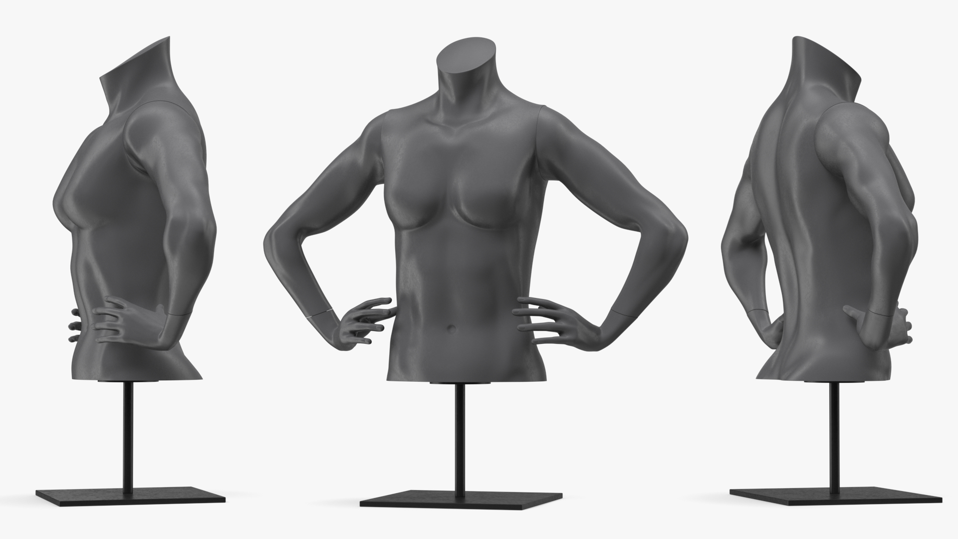 3D model Female Torso Sports Mannequin Black