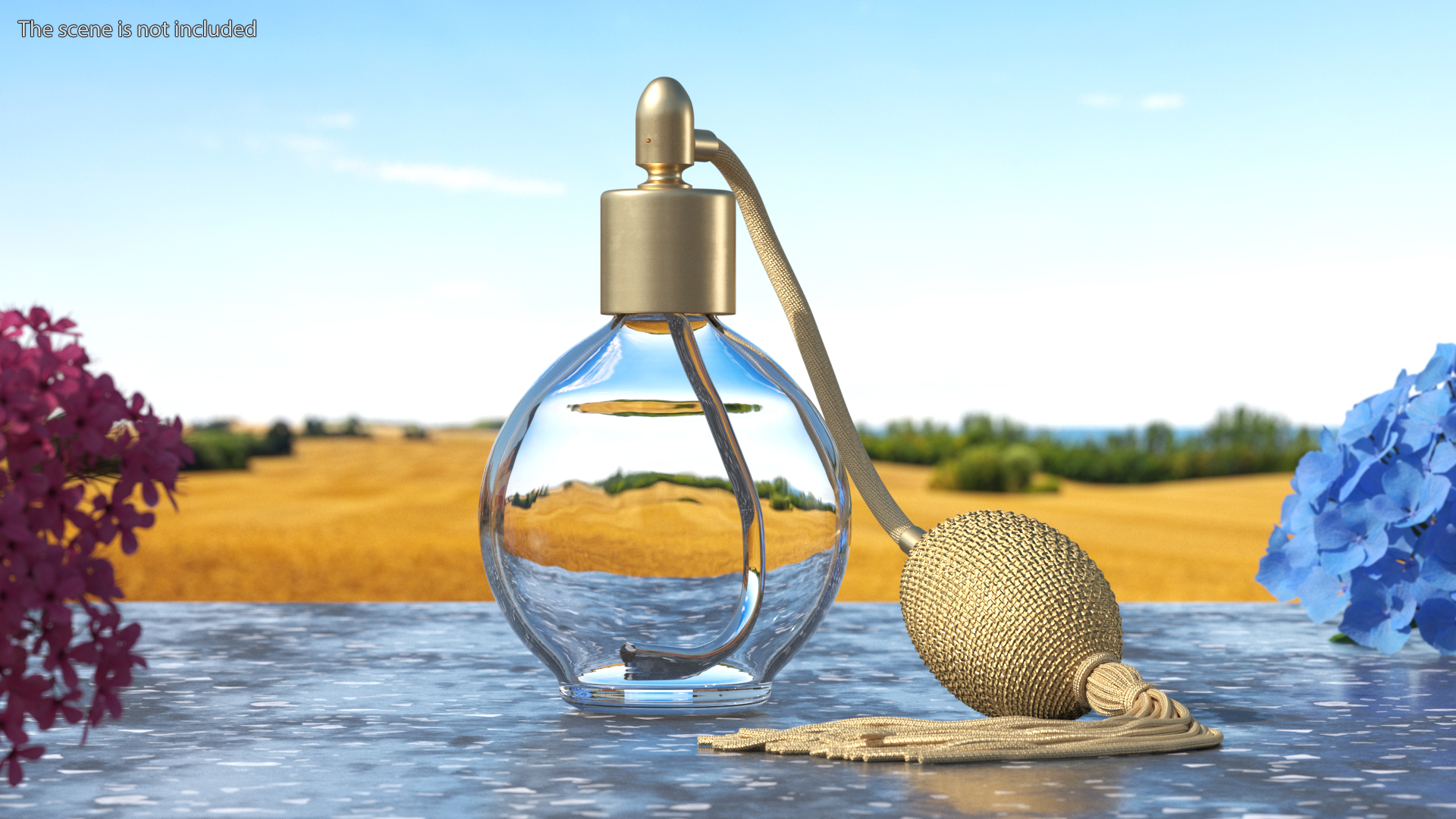 Empty Golden Perfume Bottle with Hose Pump 3D