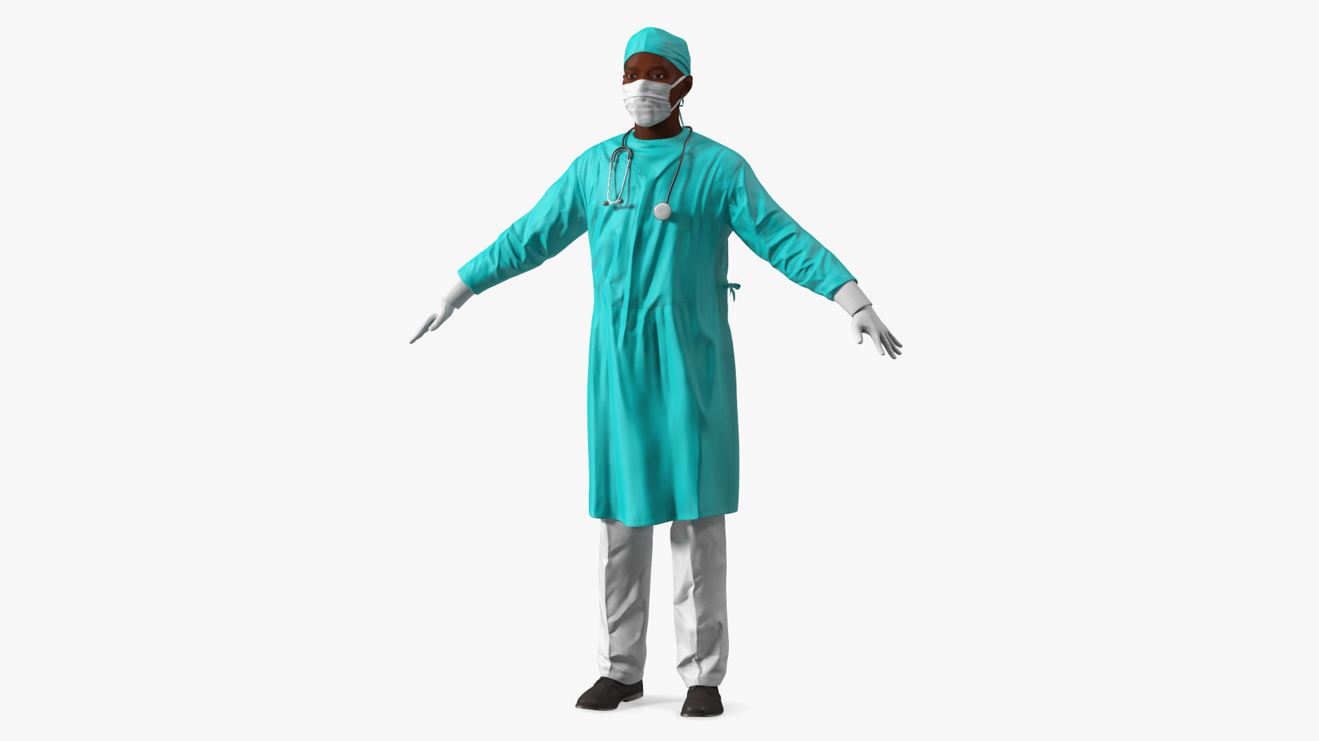 3D model African Black Male Doctor in Face Mask Rigged