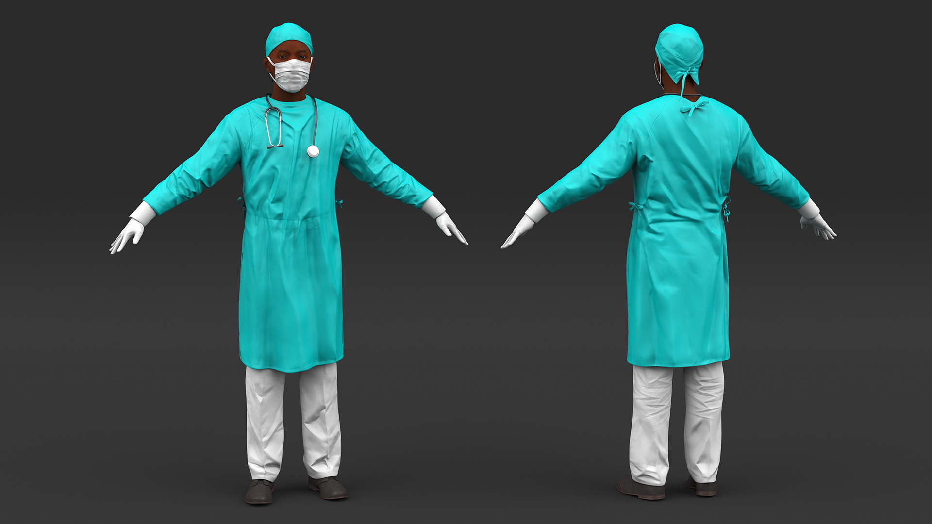 African Black Male Doctor in Face Mask Rigged for Maya 3D model