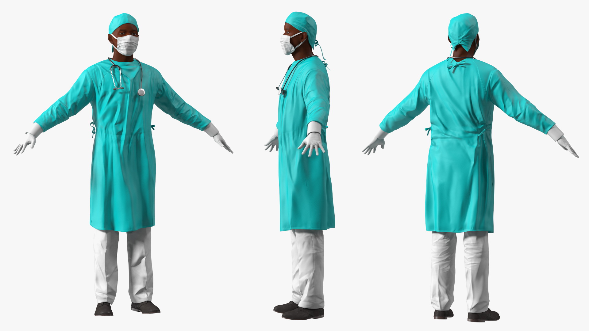 3D model African Black Male Doctor in Face Mask Rigged