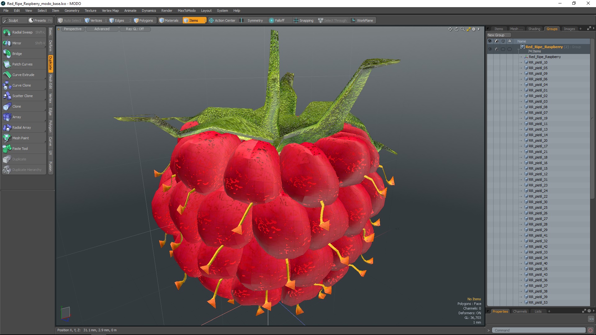 3D Red Ripe Raspberry model