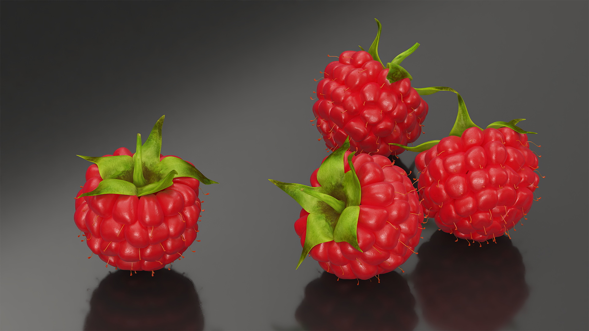 3D Red Ripe Raspberry model