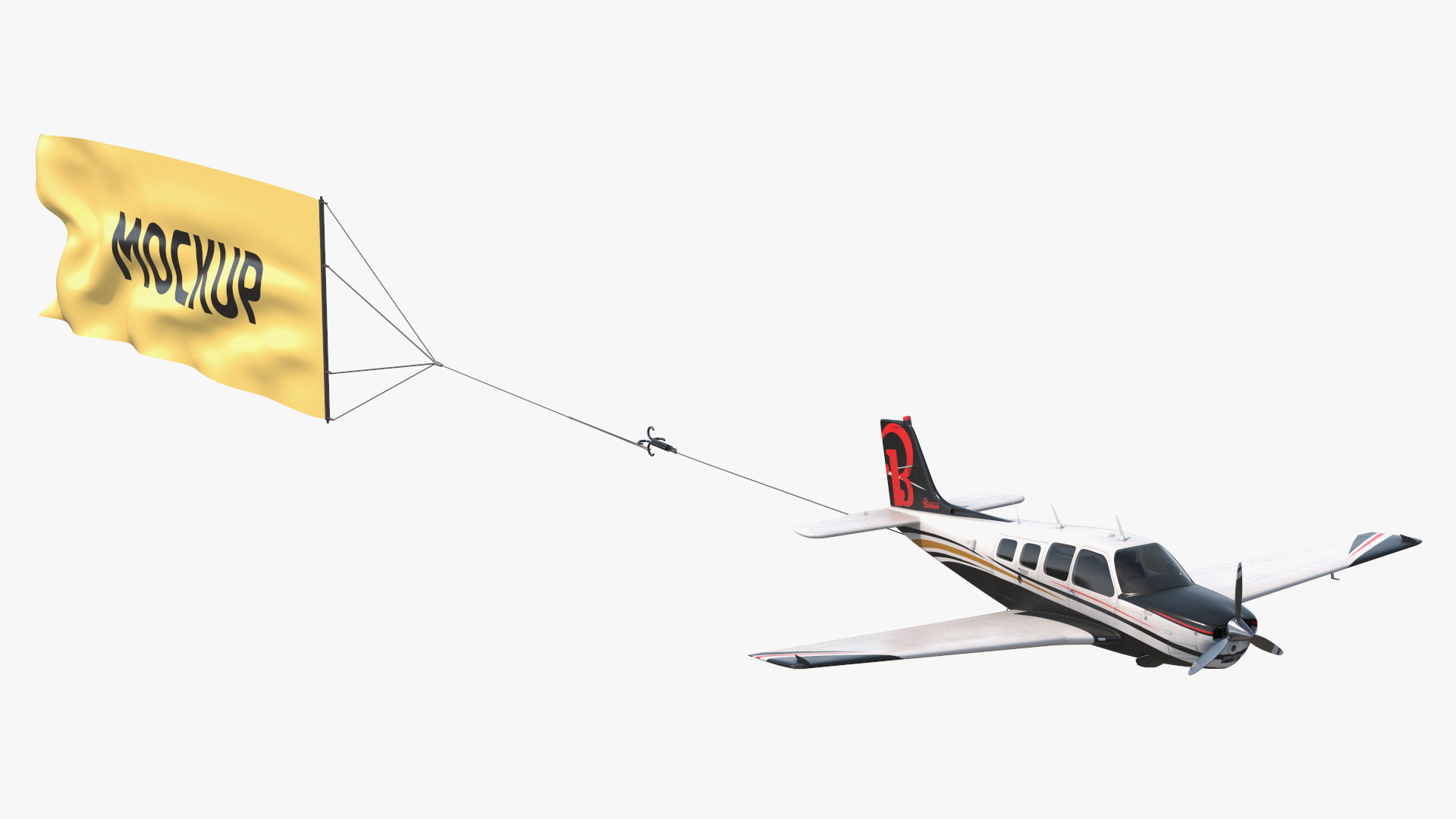 Plane with Big Yellow Aerial Mockup Banner 3D