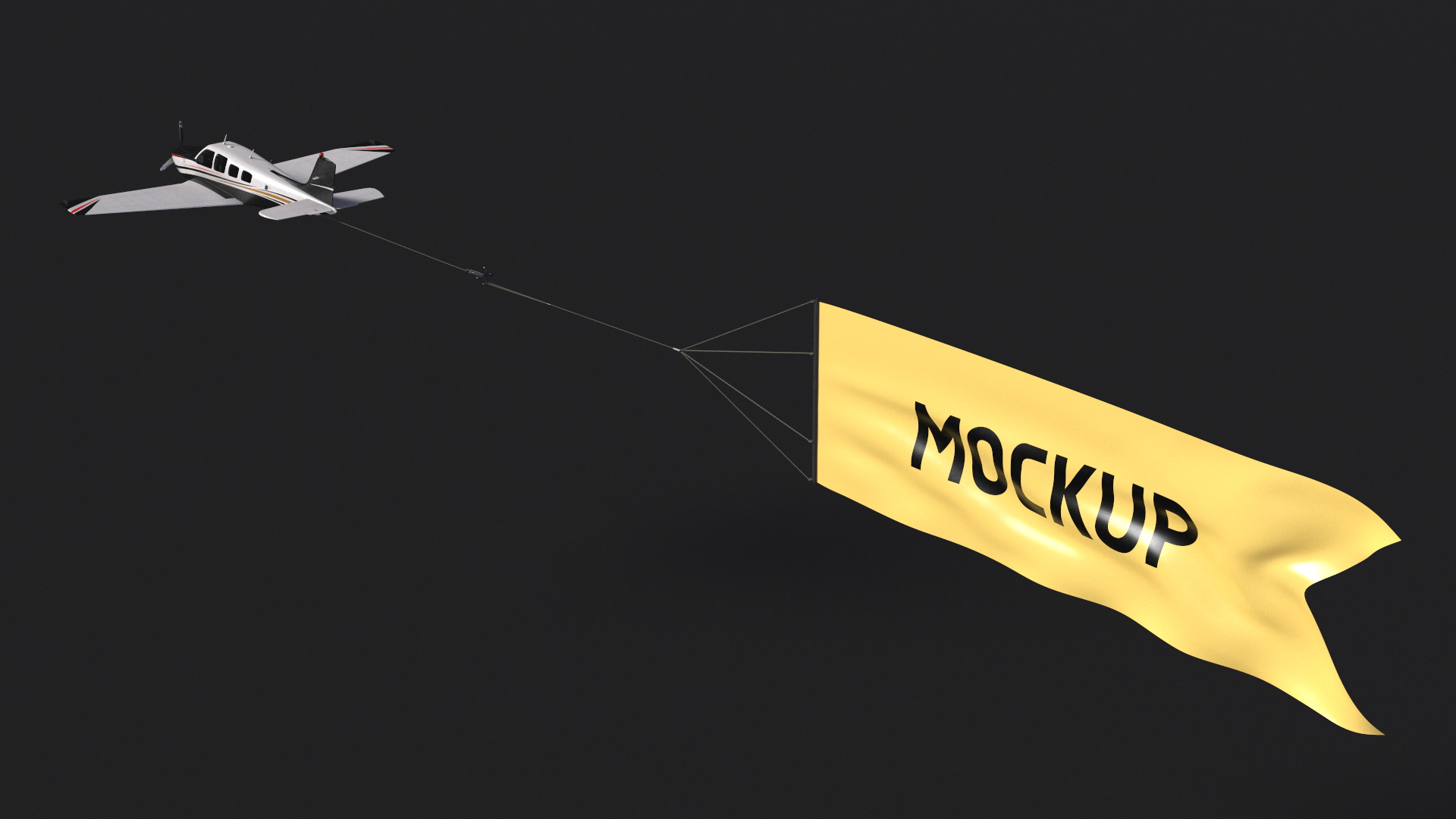 Plane with Big Yellow Aerial Mockup Banner 3D