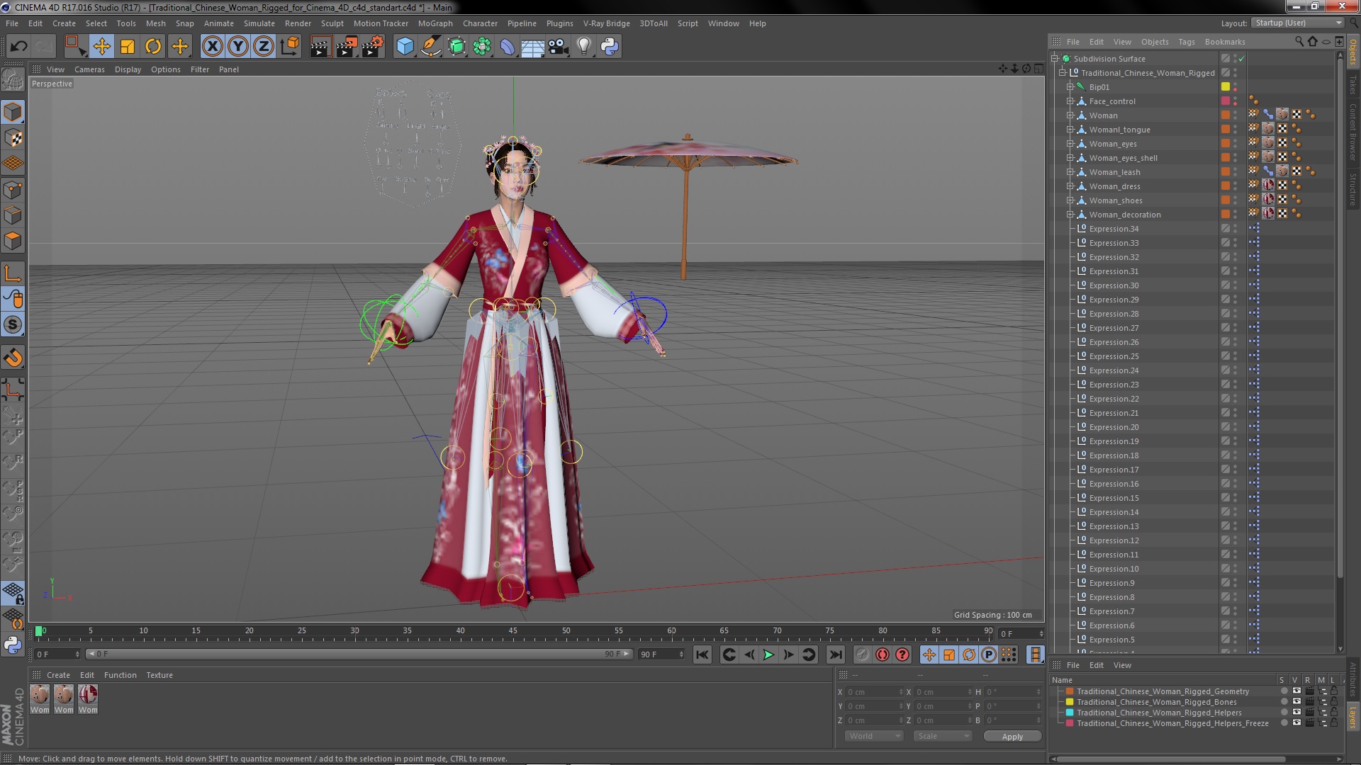 3D Traditional Chinese Woman Rigged for Cinema 4D