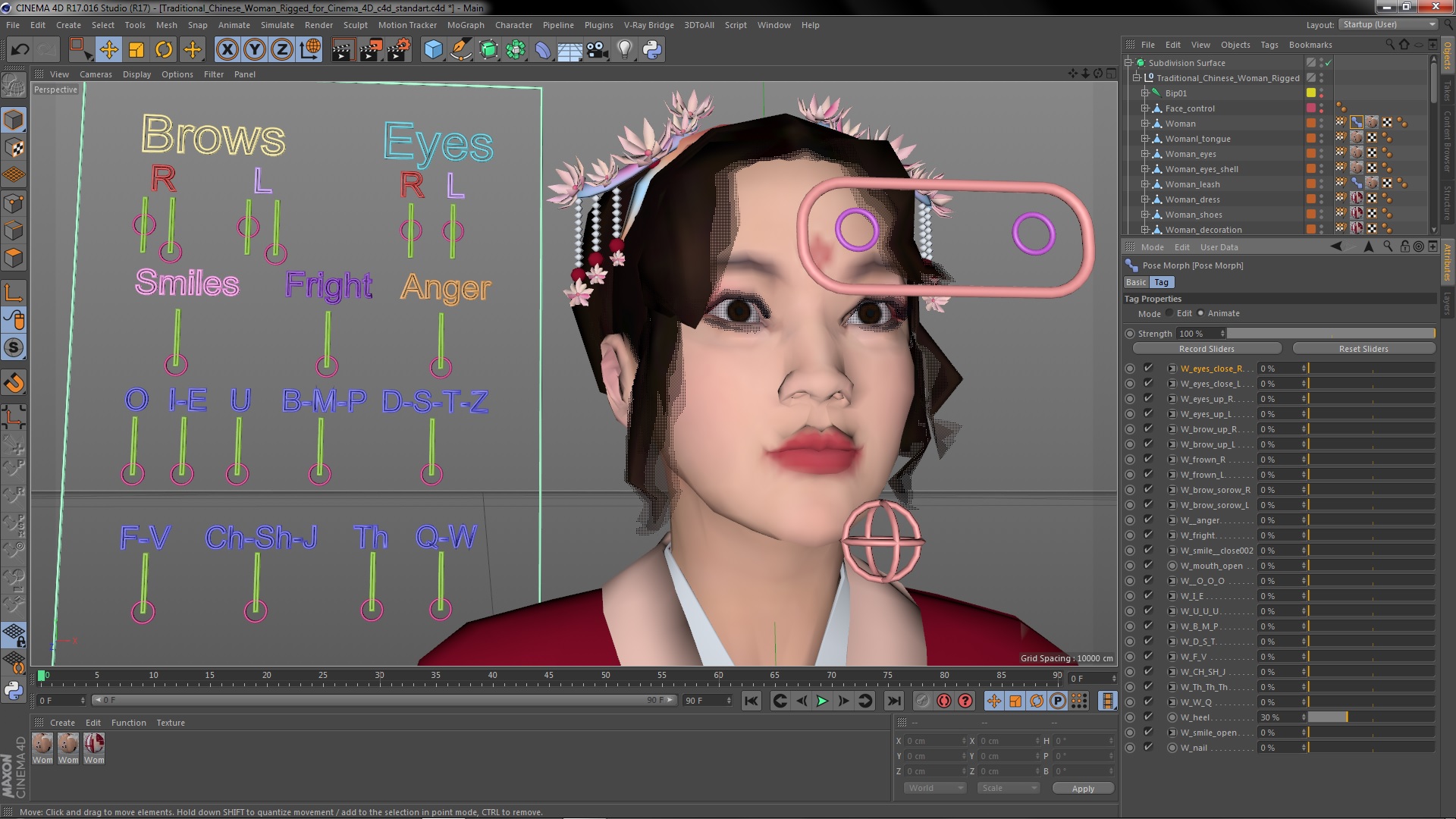 3D Traditional Chinese Woman Rigged for Cinema 4D