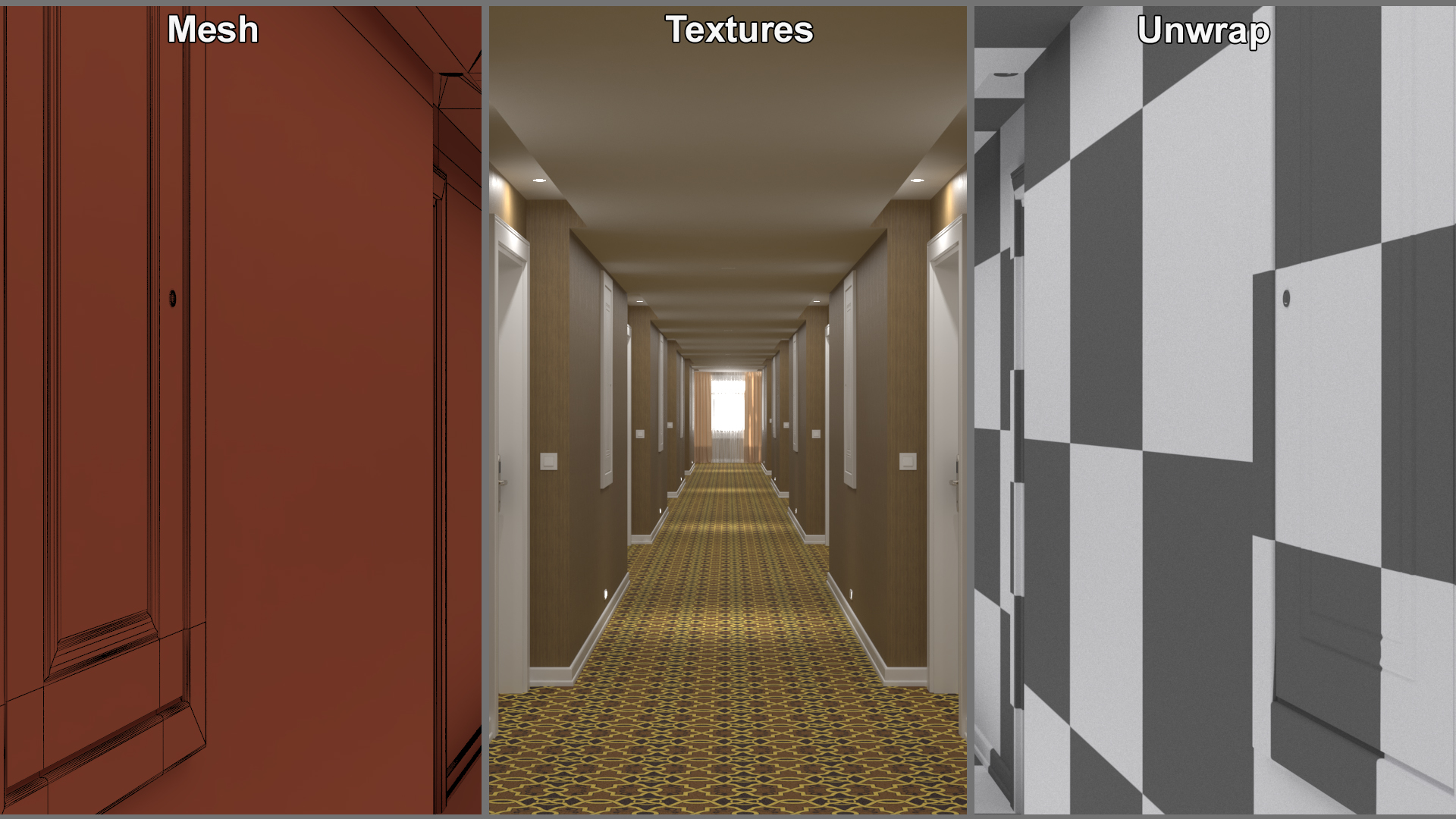 3D model Hotel Corridor Brown