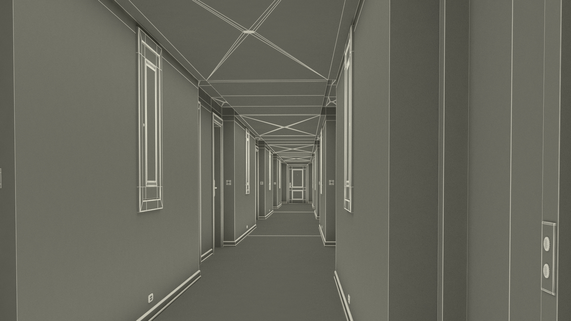 3D model Hotel Corridor Brown