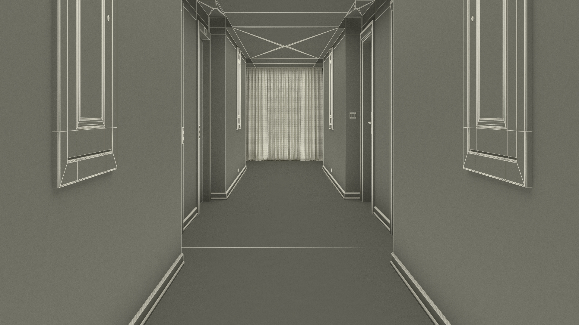 3D model Hotel Corridor Brown