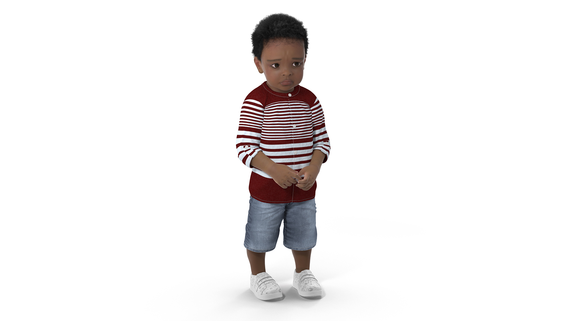 3D Little African Boy Light Skin in Summer Outfit Rigged model