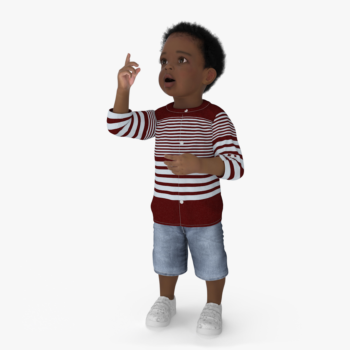 3D Little African Boy Light Skin in Summer Outfit Rigged model