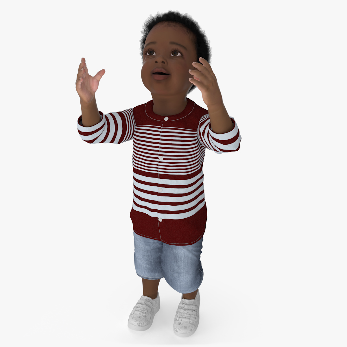 3D Little African Boy Light Skin in Summer Outfit Rigged model