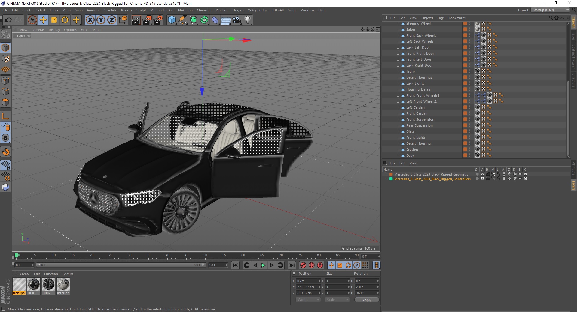 3D Mercedes E-Class 2023 Black Rigged for Cinema 4D model