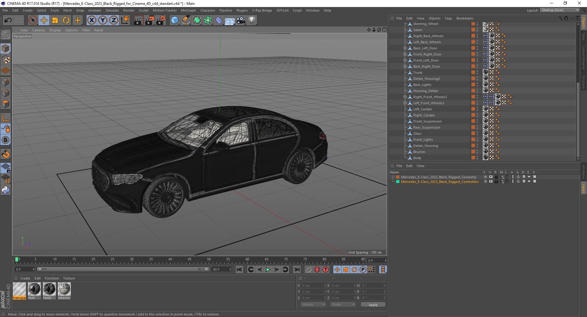 3D Mercedes E-Class 2023 Black Rigged for Cinema 4D model