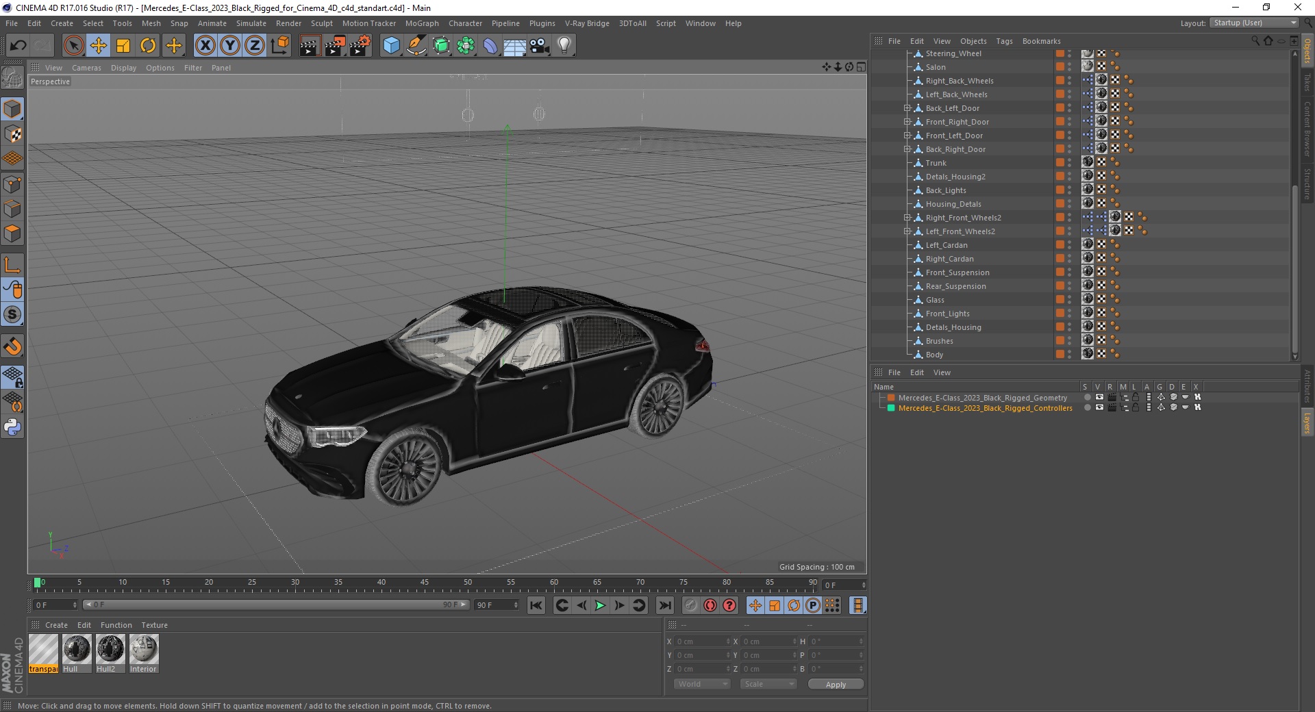 3D Mercedes E-Class 2023 Black Rigged for Cinema 4D model