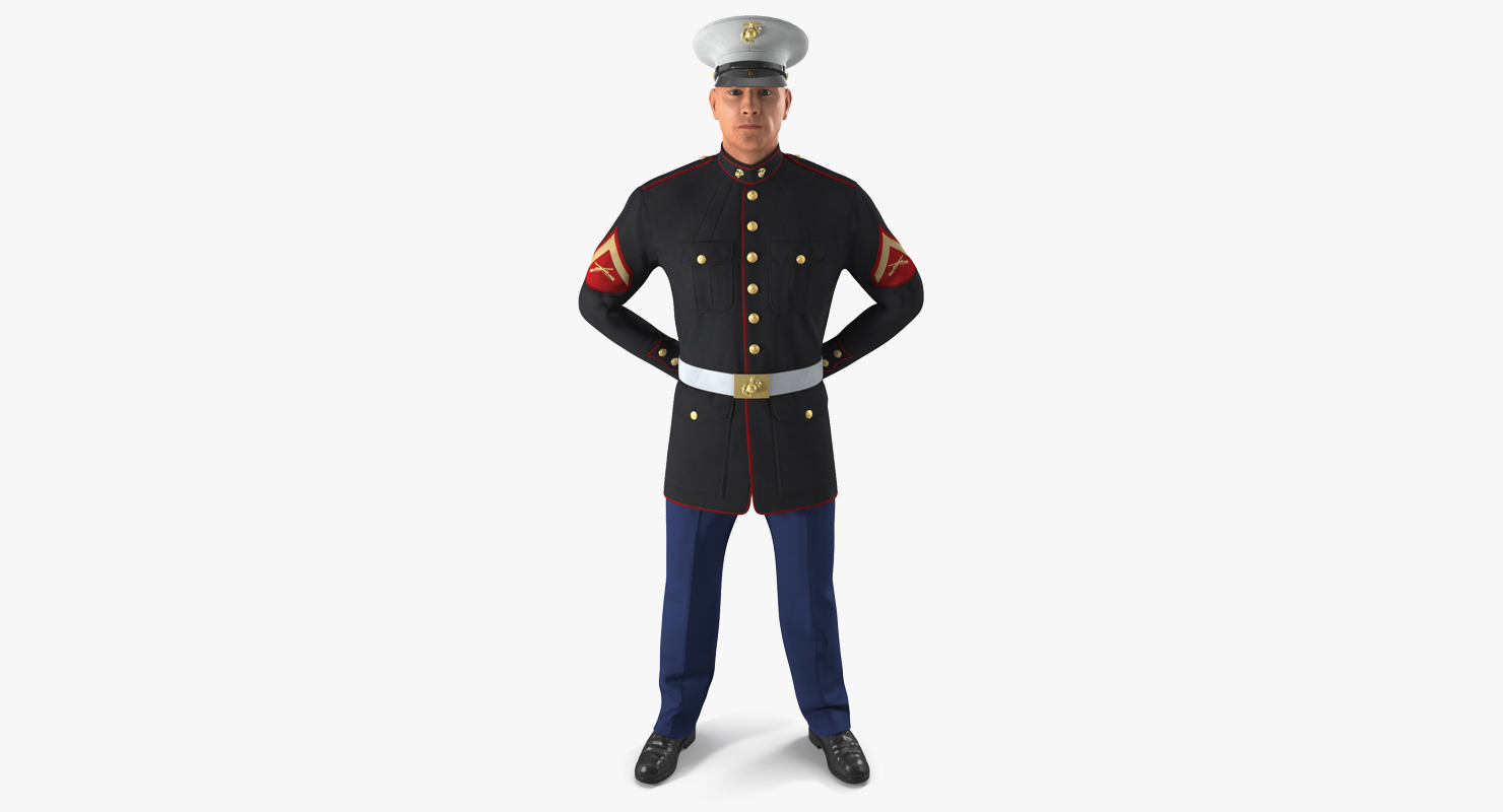 USMC US Marine Officer Wearing Parade Uniform Standing Pose 3D model