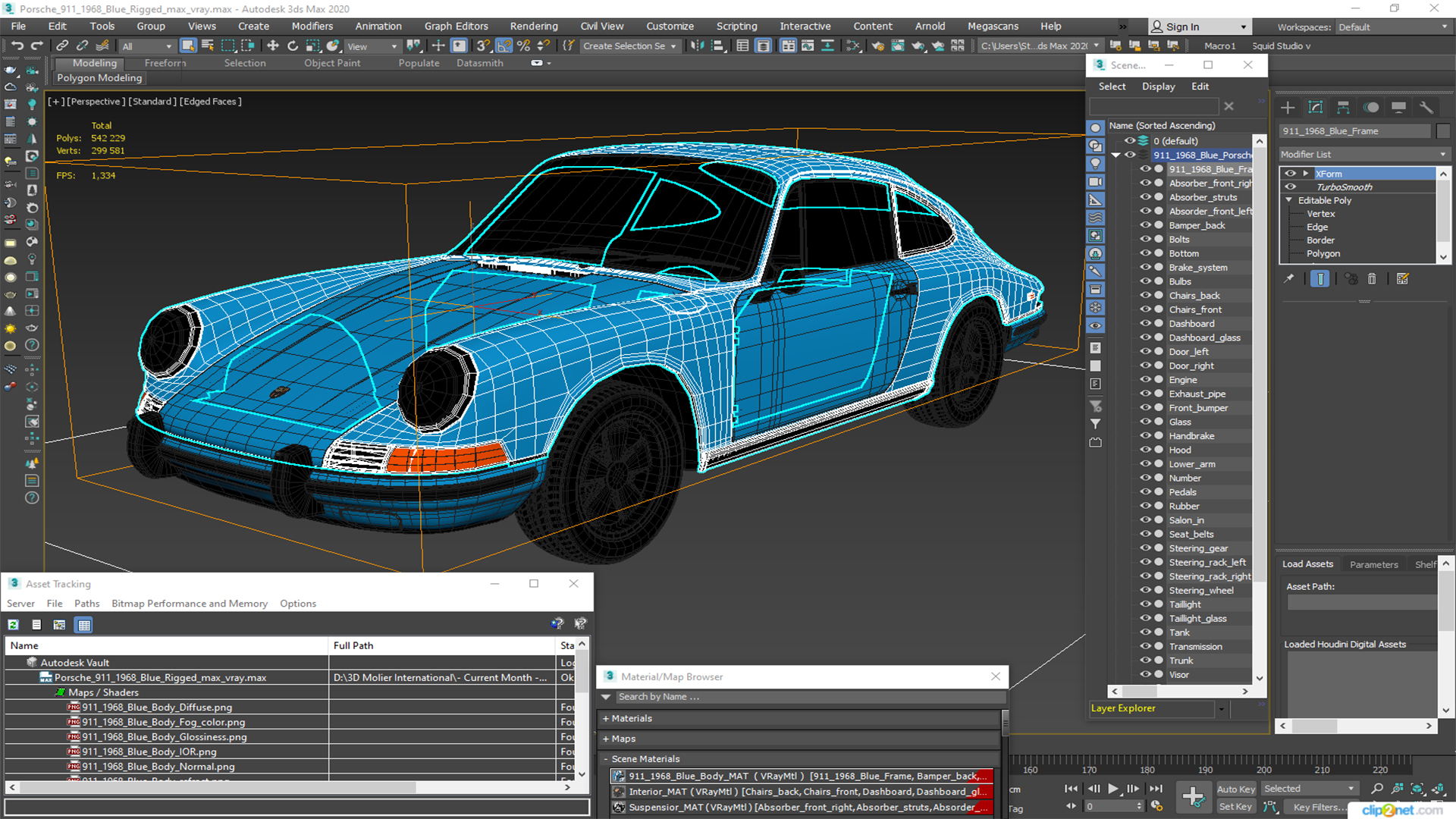 Porsche 911 1968 Blue Rigged for Cinema 4D 3D