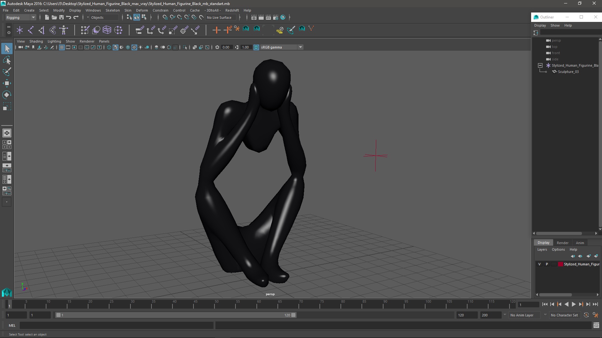 Stylized Human Figurine Black 3D model