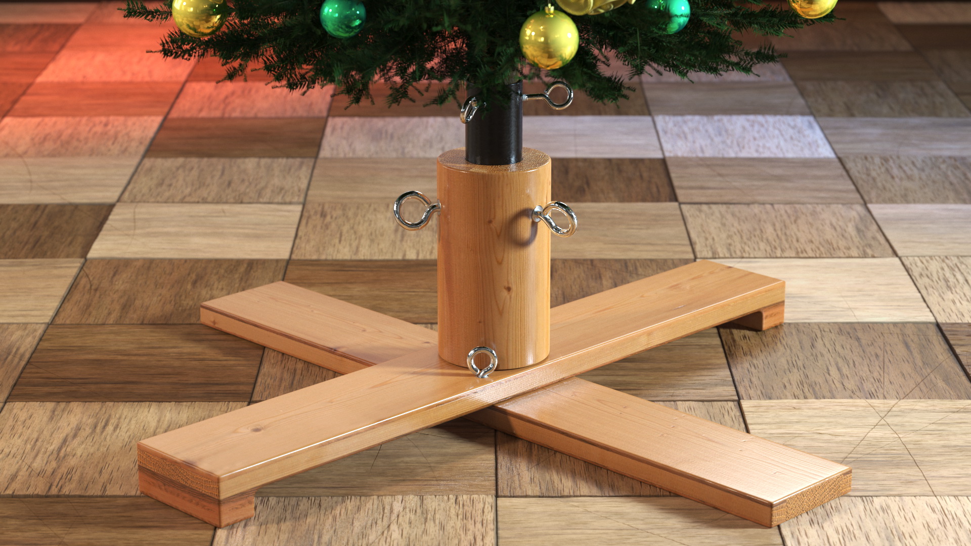 Wooden Christmas Tree Stand with Black Metal 3D model