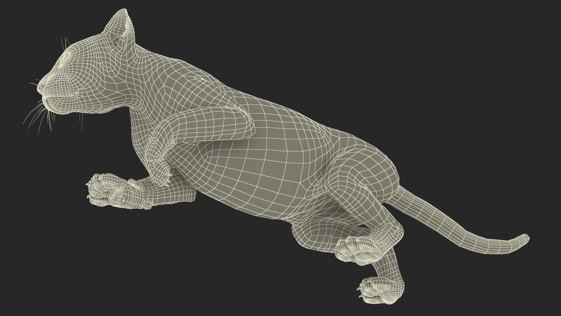 3D model Black Panther Cub Sneaking Pose with Fur