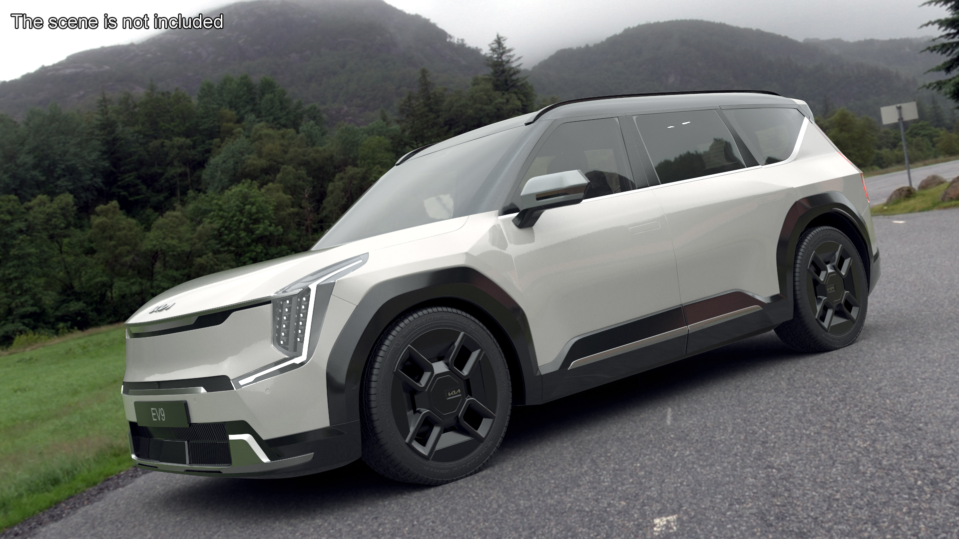 3D model KIA EV9 Luxury Electric SUV Black and White Rigged