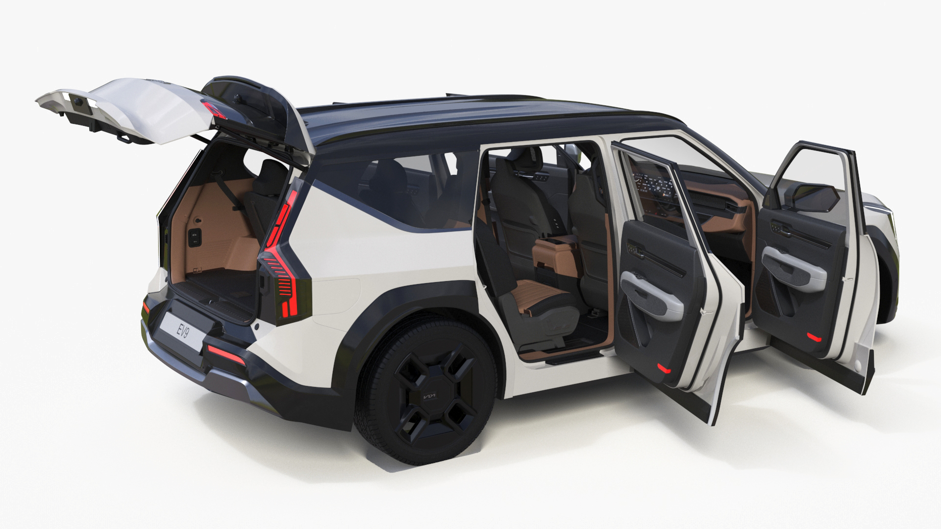 3D model KIA EV9 Luxury Electric SUV Black and White Rigged