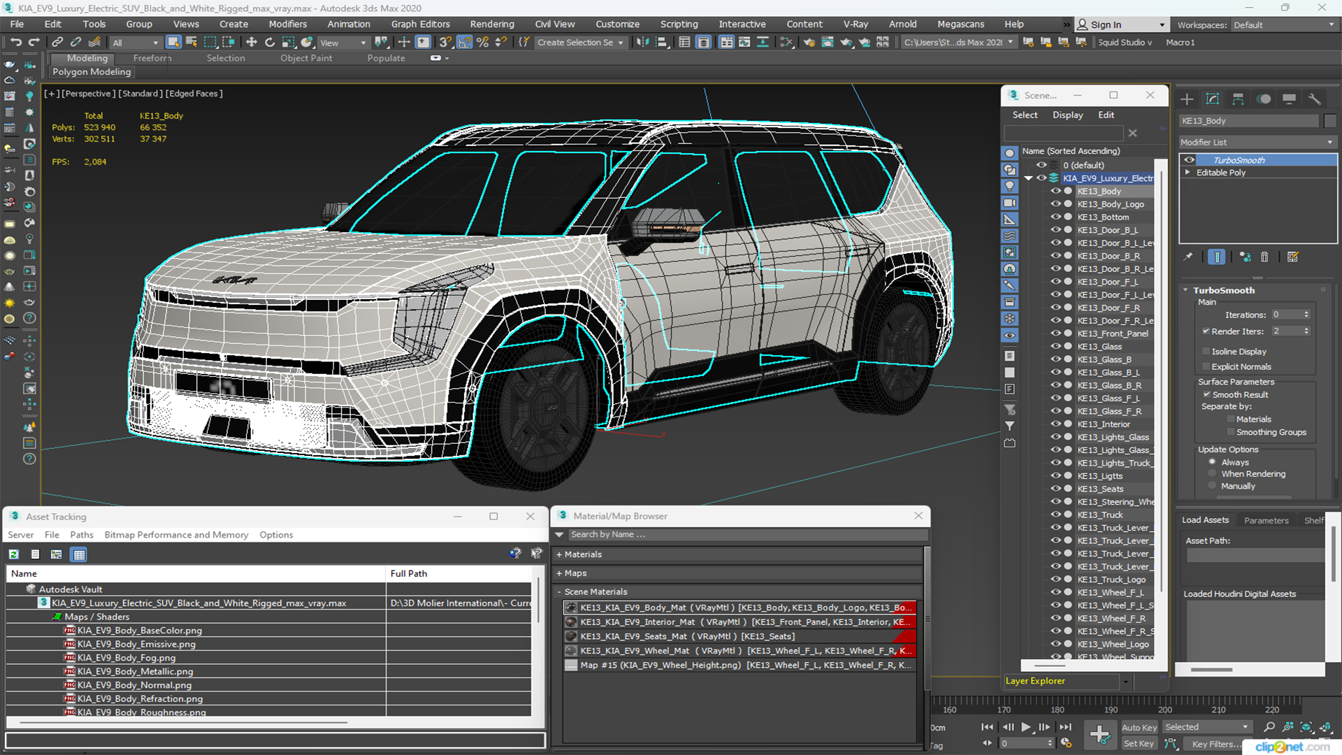 3D model KIA EV9 Luxury Electric SUV Black and White Rigged