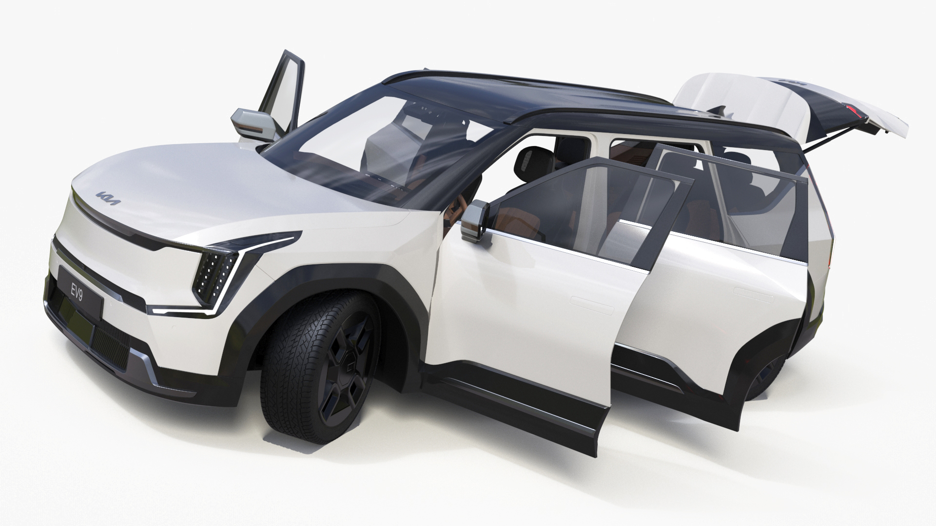 3D model KIA EV9 Luxury Electric SUV Black and White Rigged