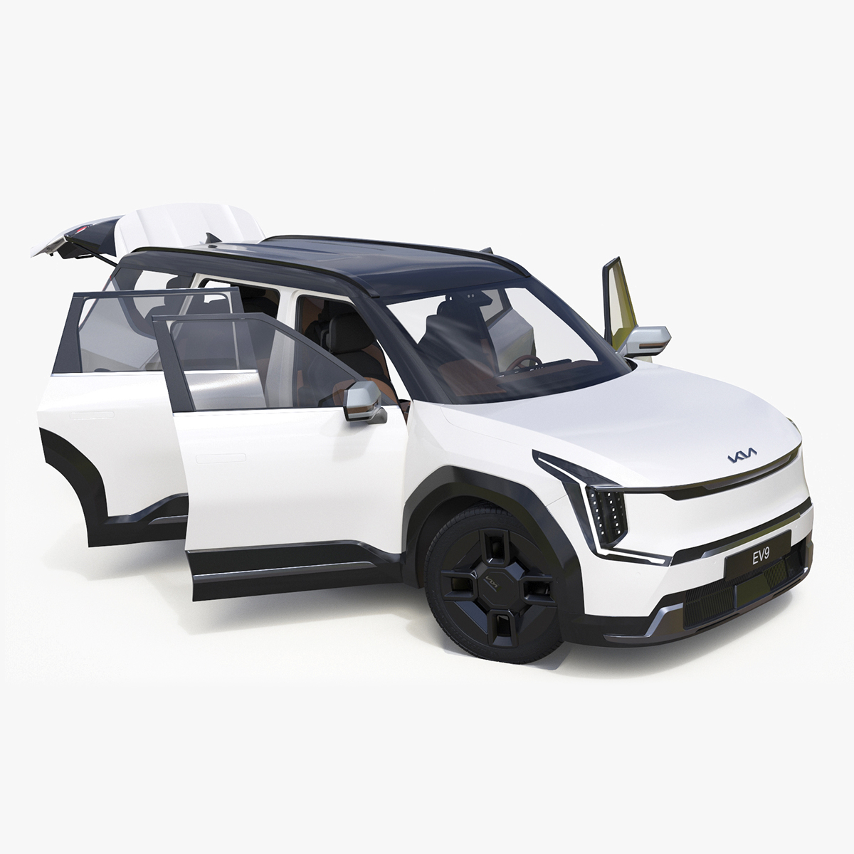 3D model KIA EV9 Luxury Electric SUV Black and White Rigged