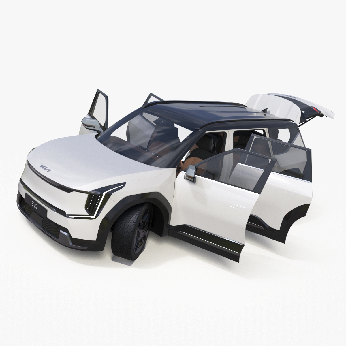 3D model KIA EV9 Luxury Electric SUV Black and White Rigged