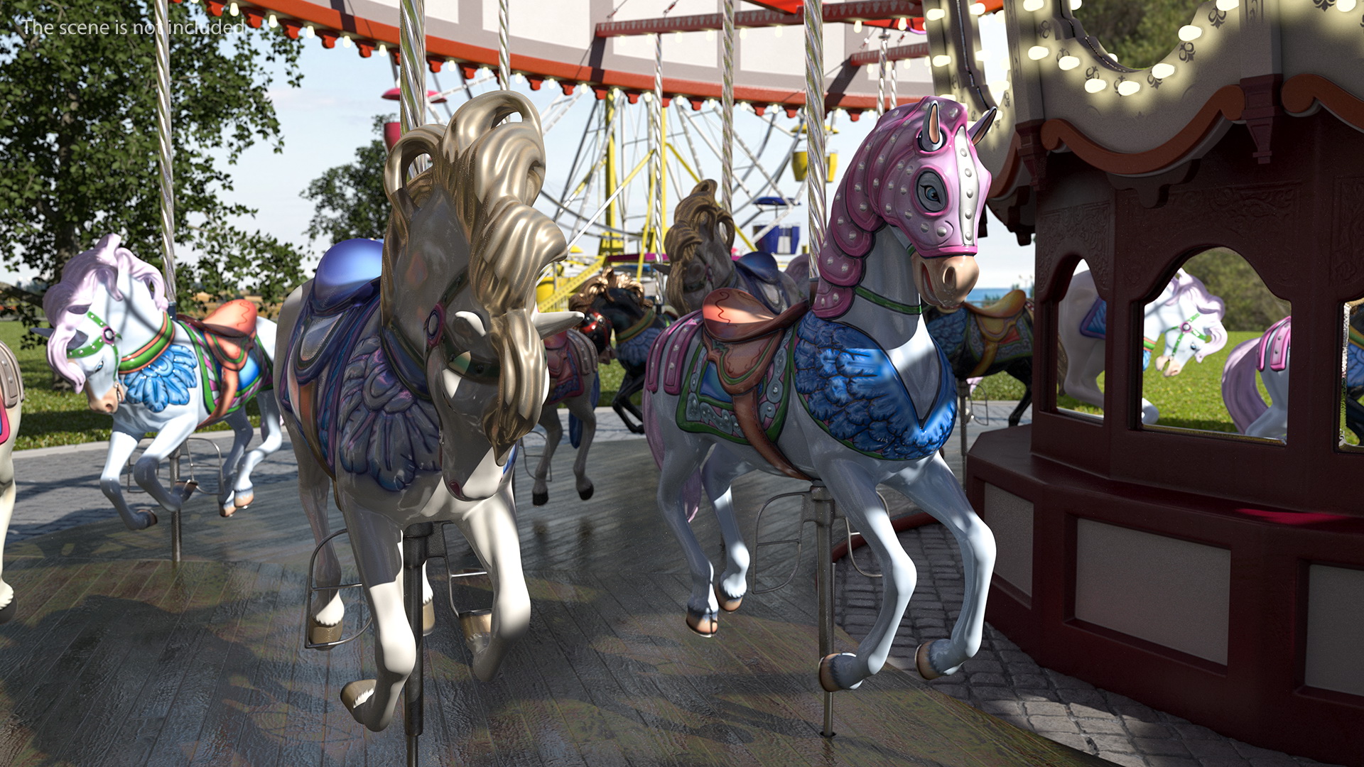 Park Carousel with Horses Rigged 3D