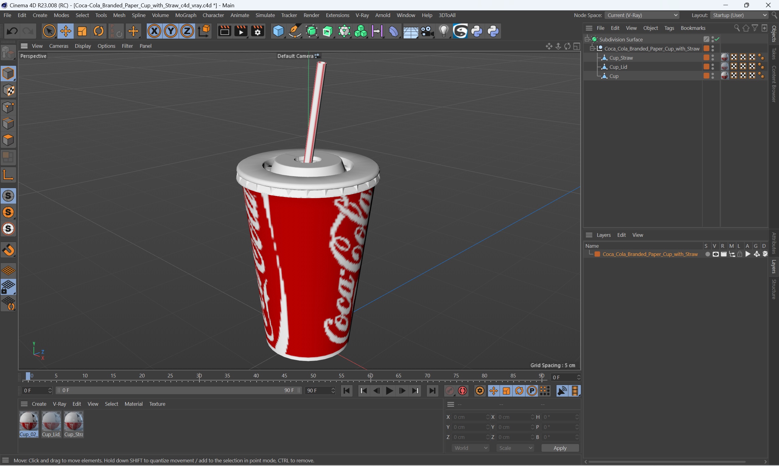 3D Coca-Cola Branded Paper Cup with Straw model