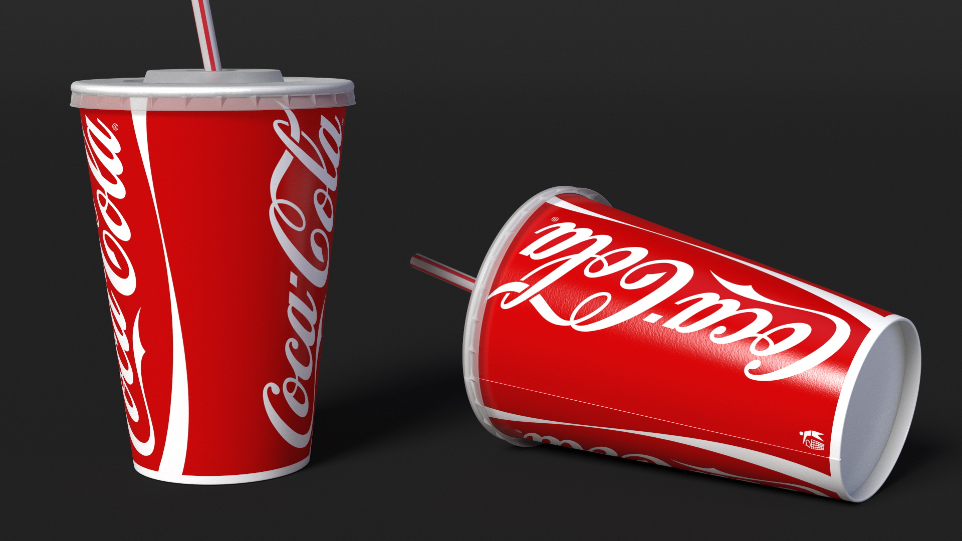 3D Coca-Cola Branded Paper Cup with Straw model