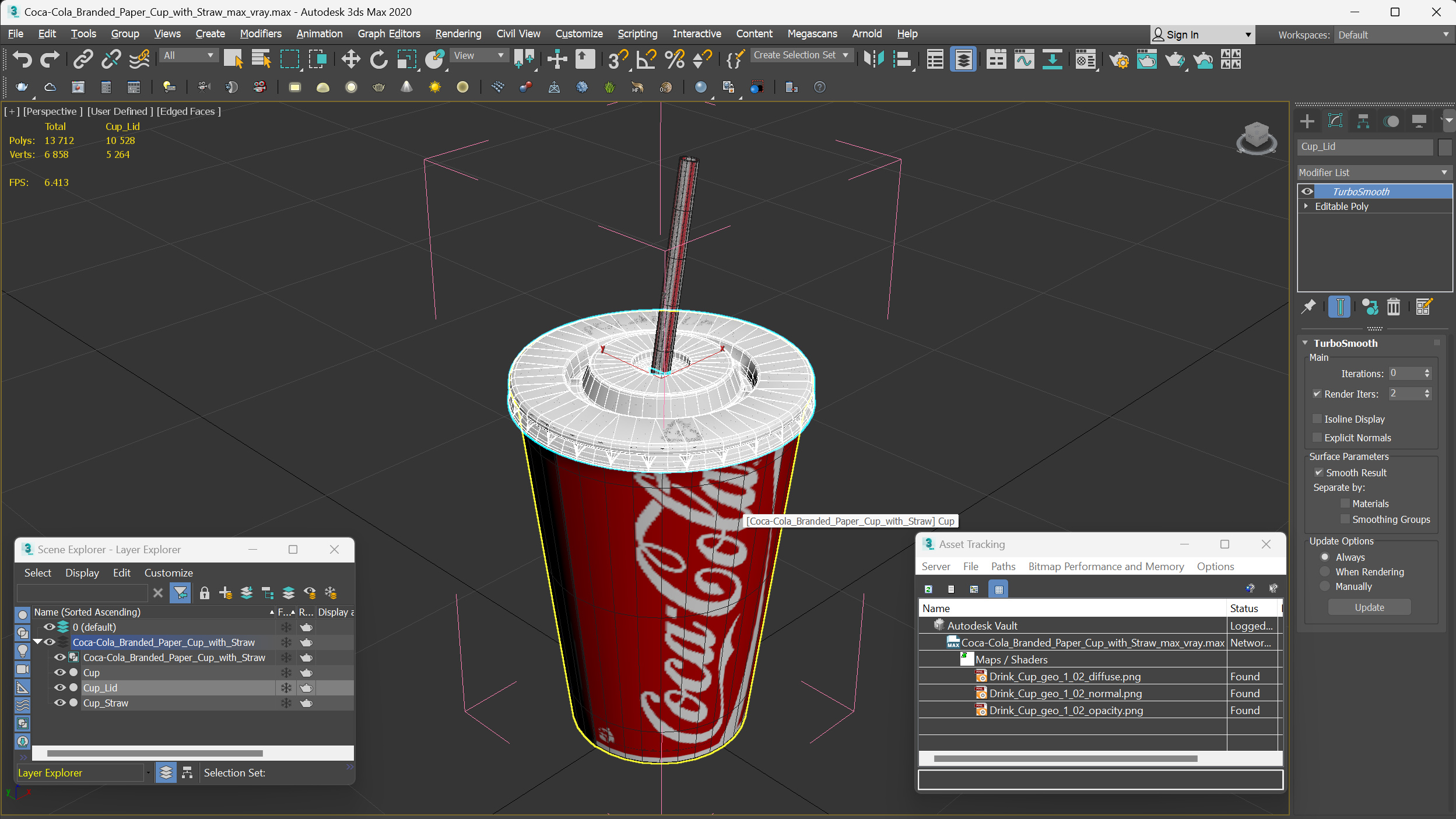 3D Coca-Cola Branded Paper Cup with Straw model