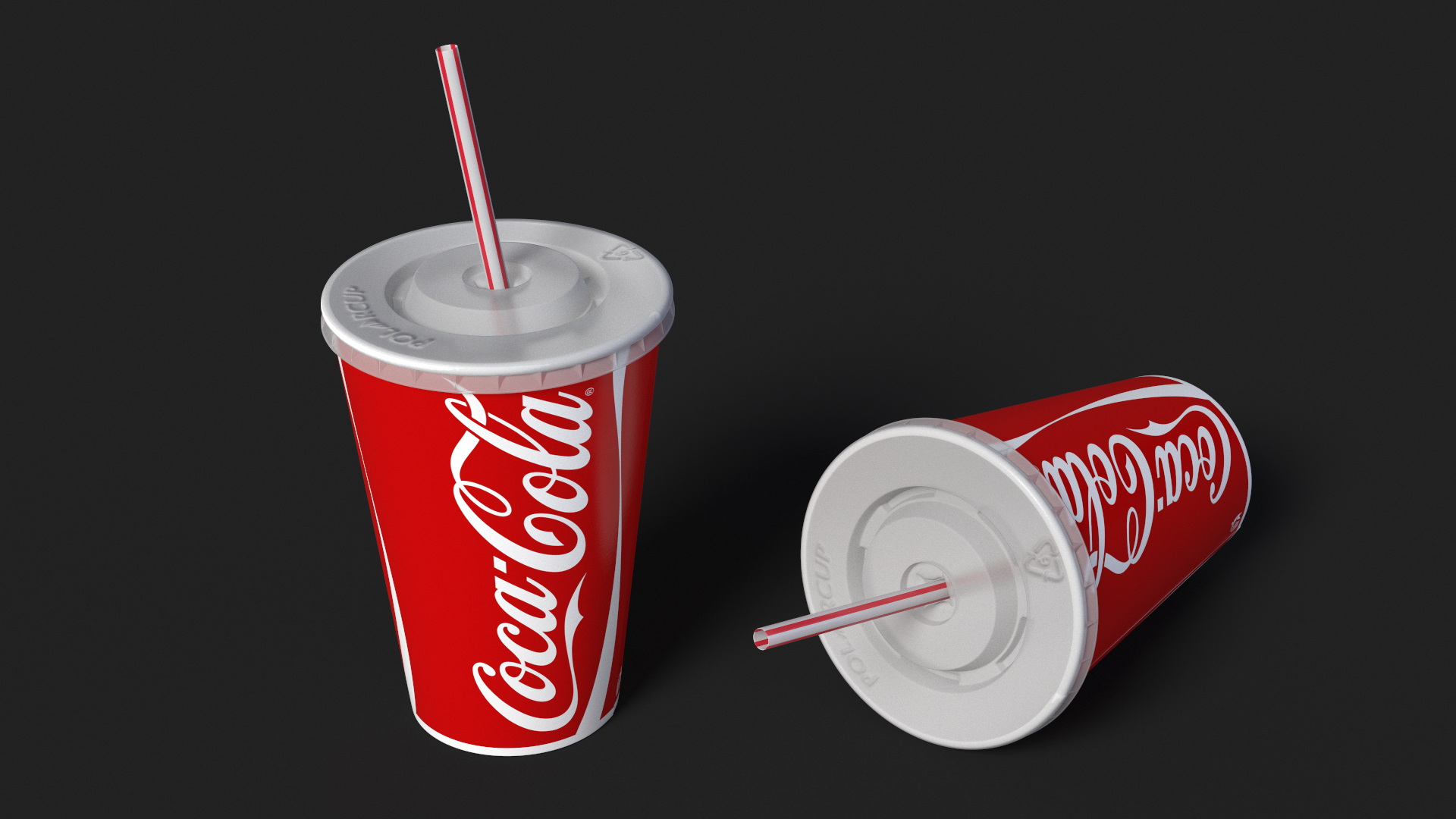 3D Coca-Cola Branded Paper Cup with Straw model