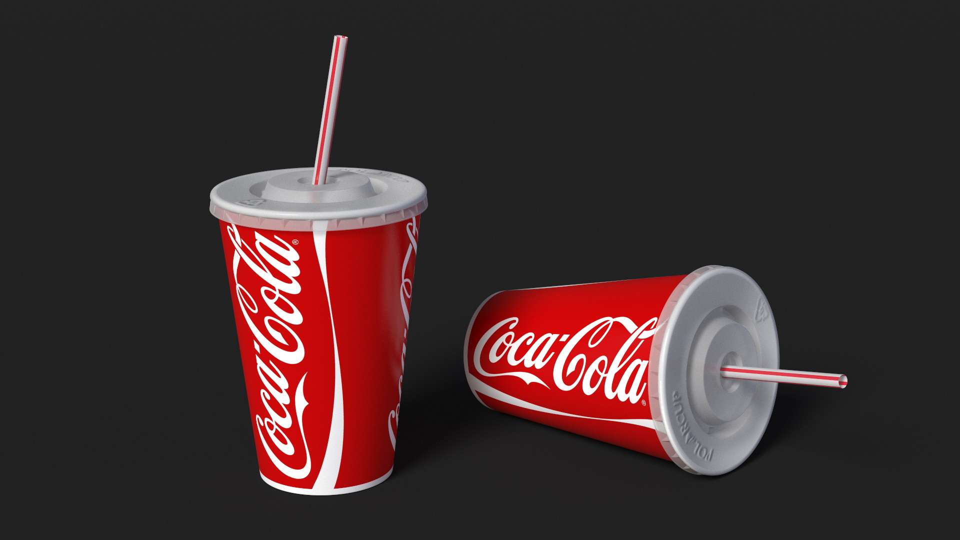 3D Coca-Cola Branded Paper Cup with Straw model