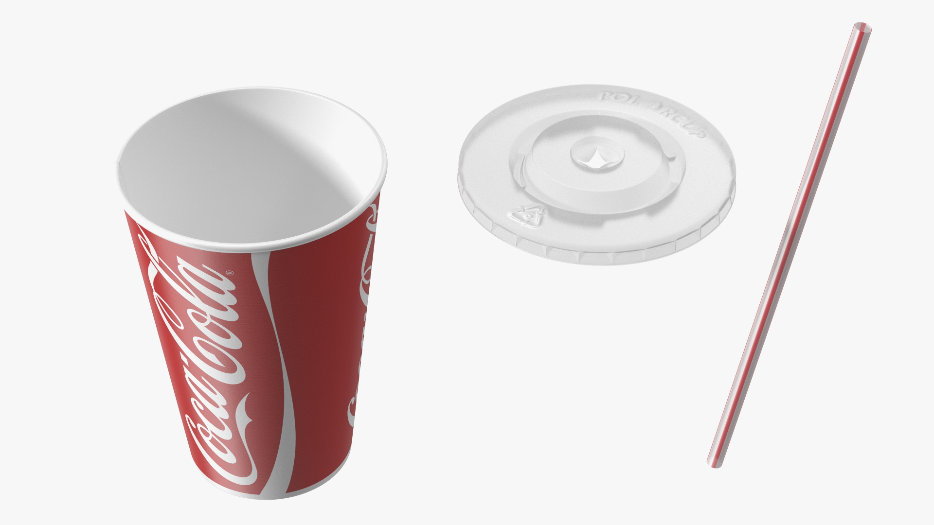 3D Coca-Cola Branded Paper Cup with Straw model