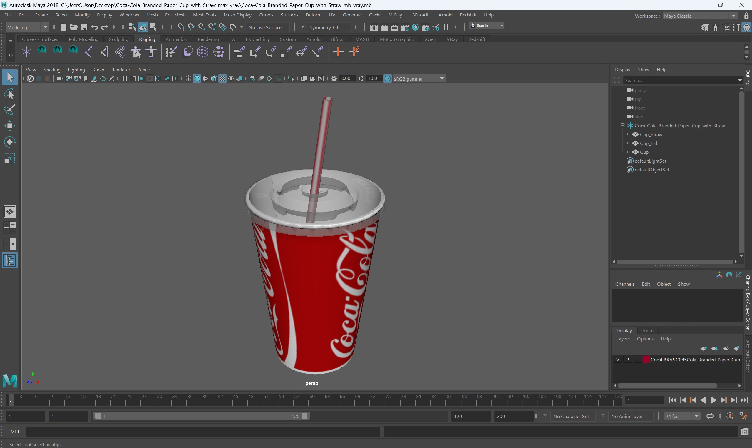 3D Coca-Cola Branded Paper Cup with Straw model