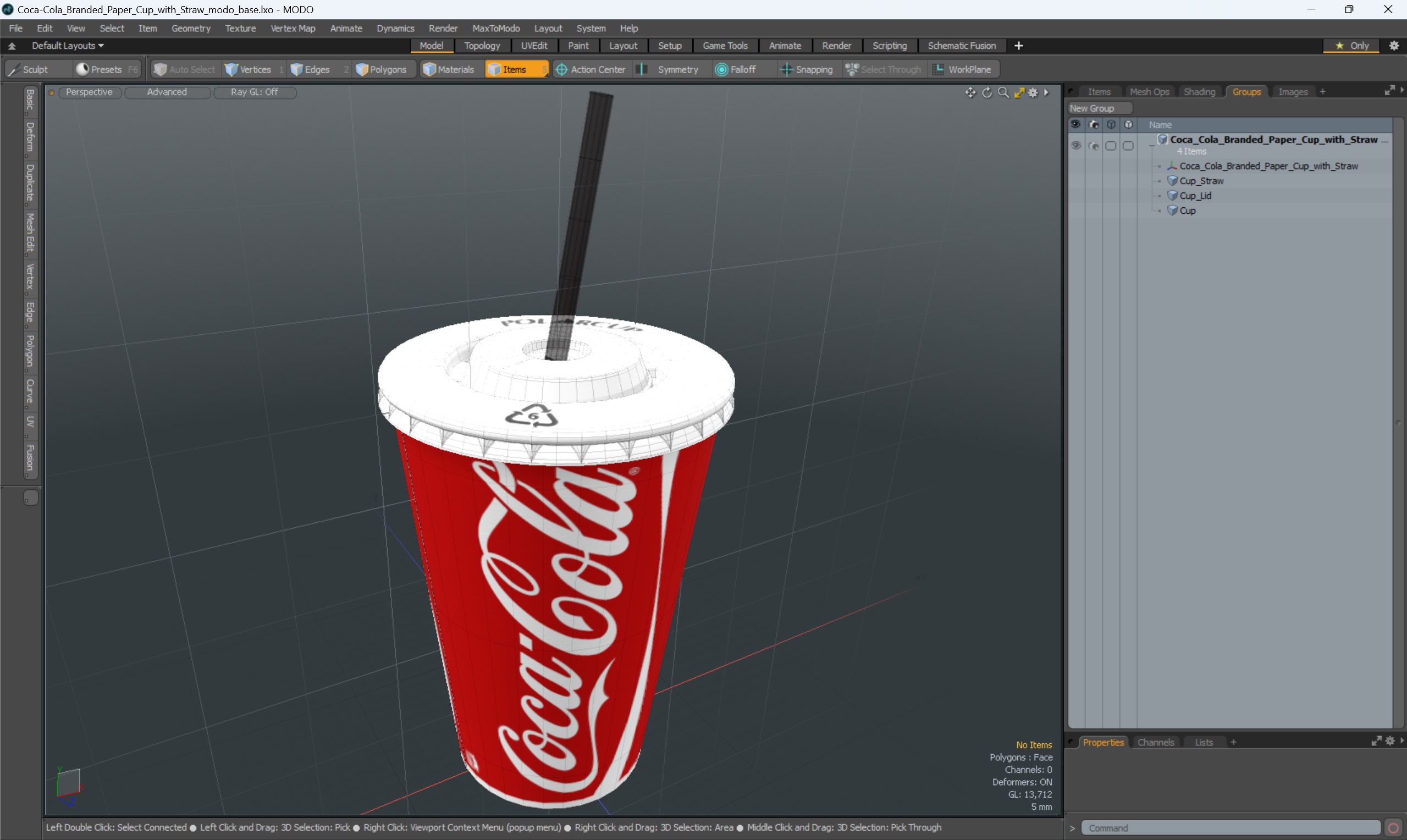 3D Coca-Cola Branded Paper Cup with Straw model