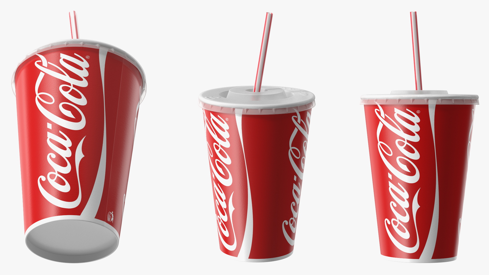 3D Coca-Cola Branded Paper Cup with Straw model