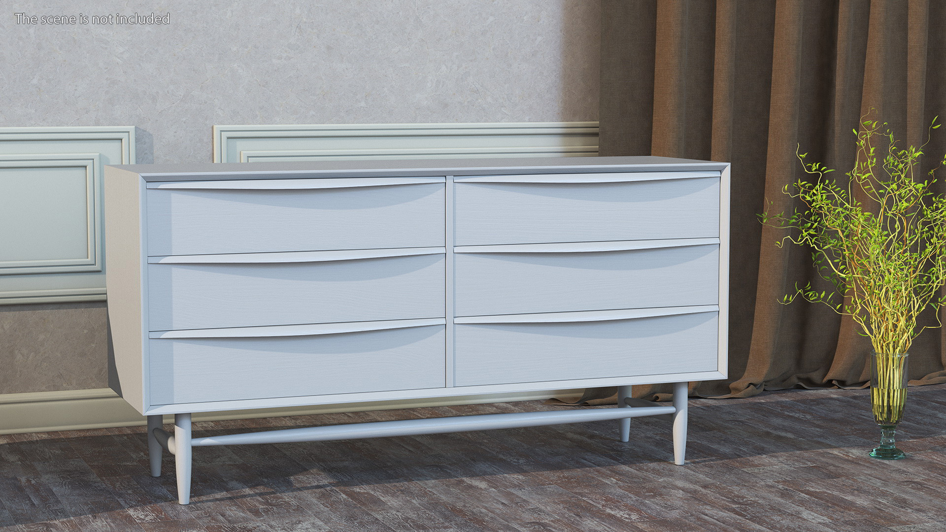 Mid Century Modern Dresser White 3D