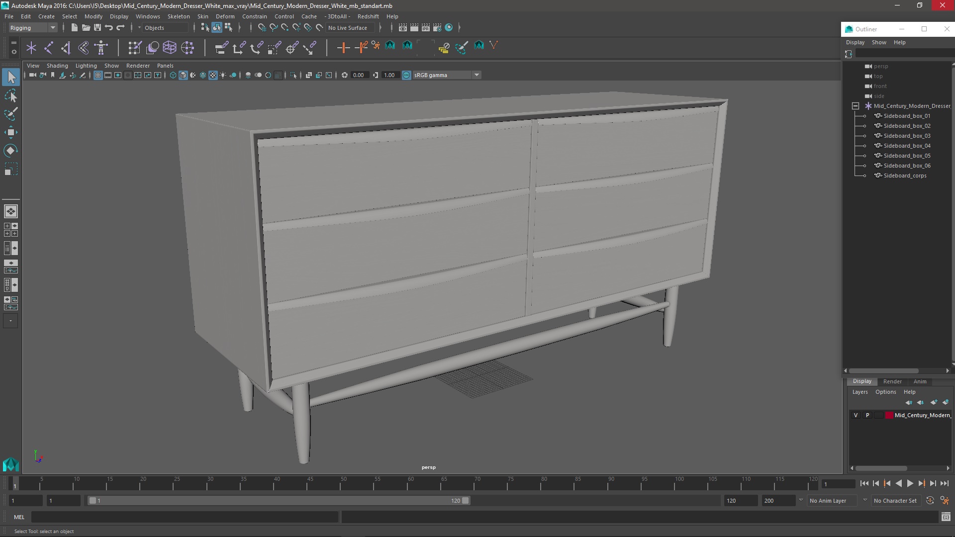 Mid Century Modern Dresser White 3D