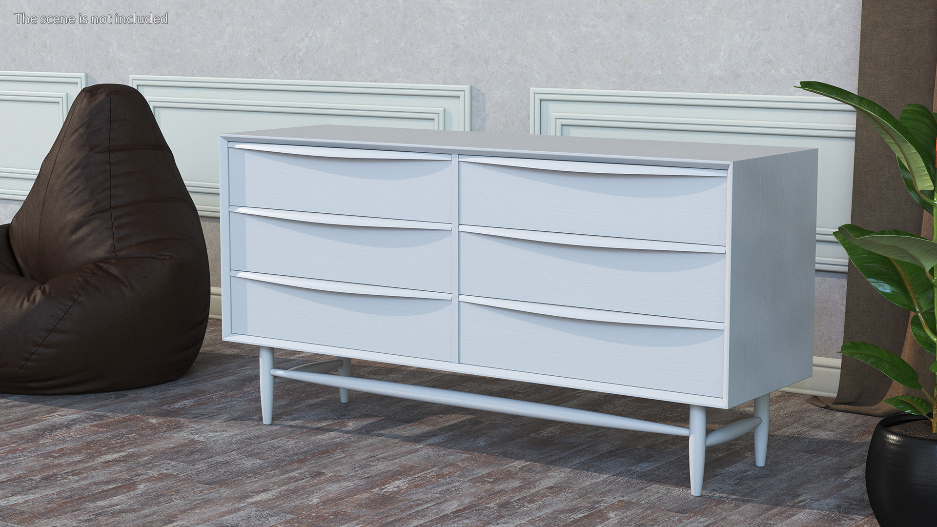 Mid Century Modern Dresser White 3D